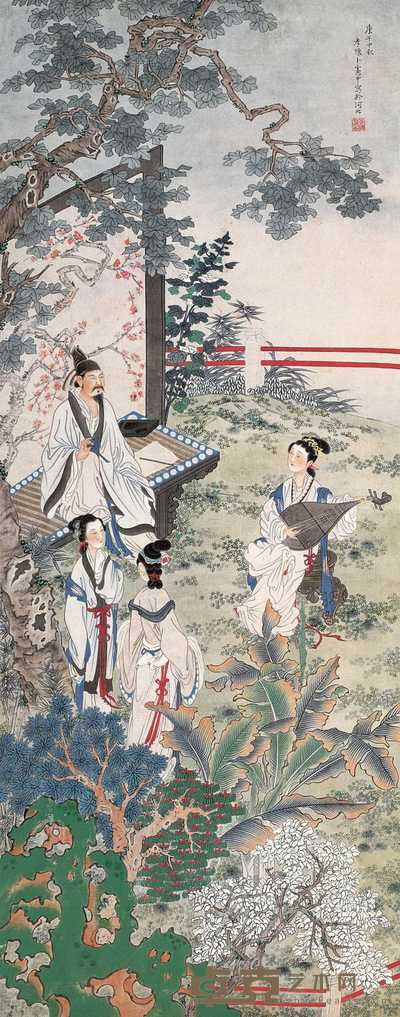 卜孝怀 1930年作 听琴图 镜心 121×41cm.